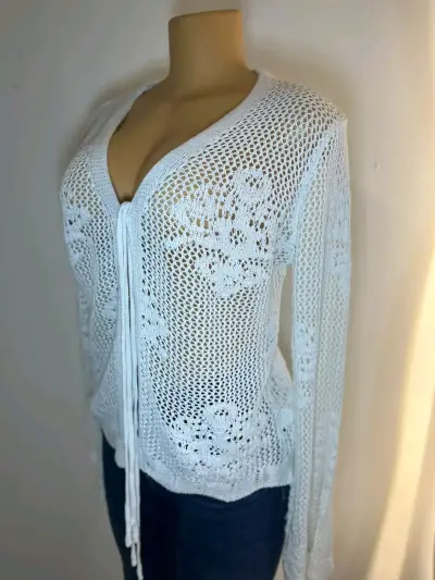 Cárdigan tejido blanco para mujer - miniatura 1