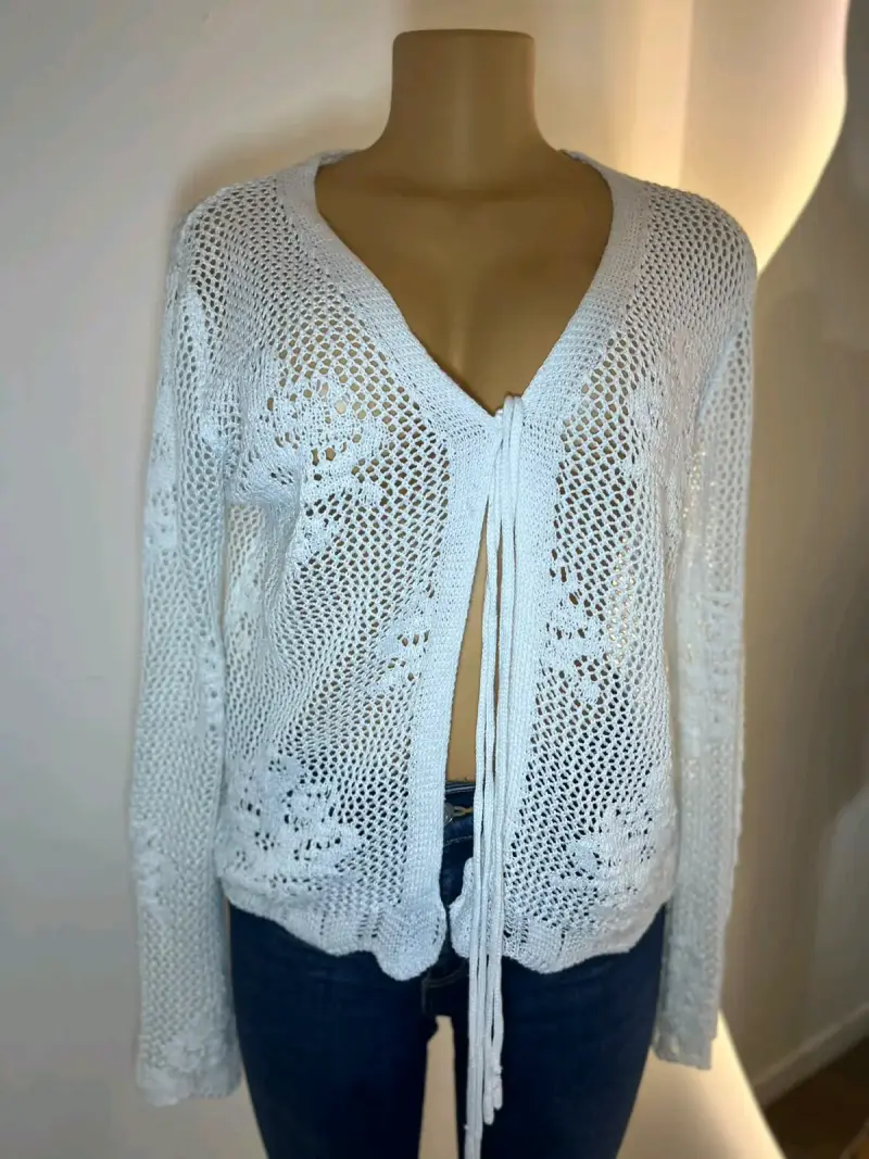Cárdigan tejido blanco para mujer - 3
