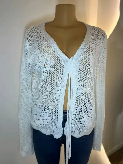 Cárdigan tejido blanco para mujer - miniatura 3