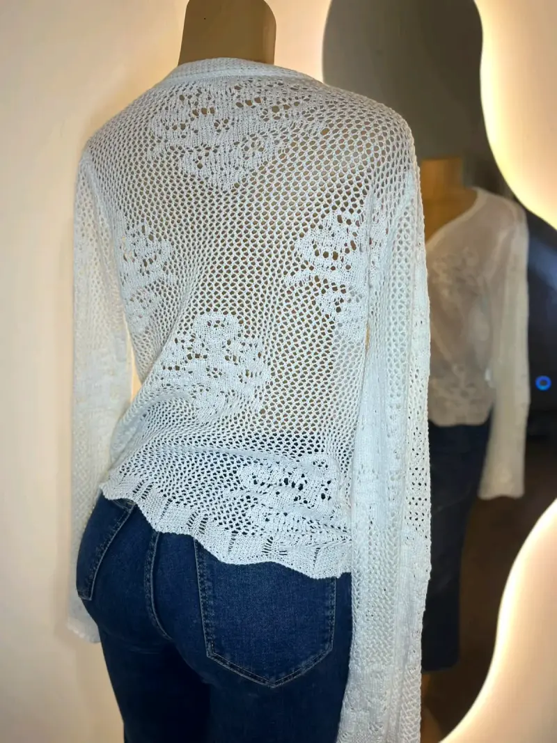 Cárdigan tejido blanco para mujer - 4