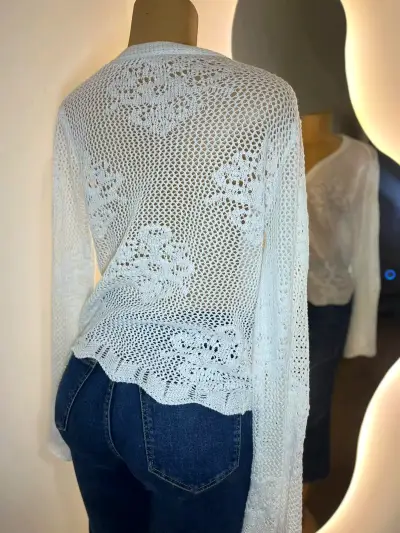 Cárdigan tejido blanco para mujer - miniatura 4