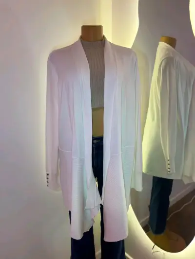 Cárdigan blanco largo para mujer - miniatura 1