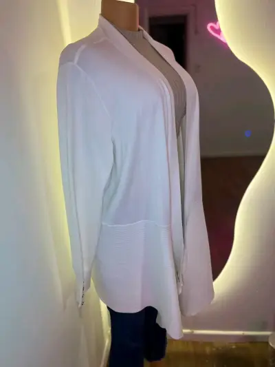 Cárdigan blanco largo para mujer - miniatura 4