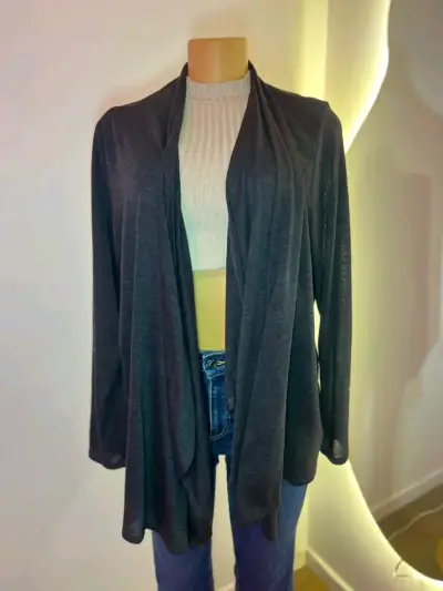 Cárdigan abierto gris oscuro para mujer - miniatura 1