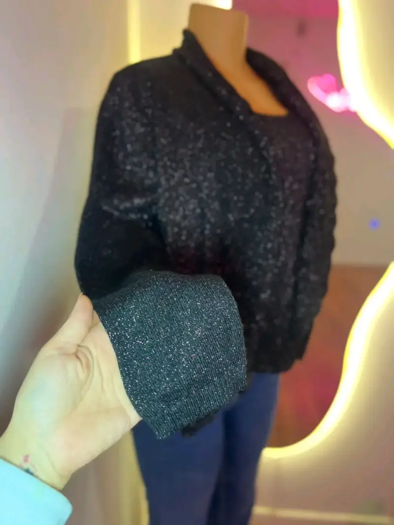 Blusa negra brillante para mujer - 4
