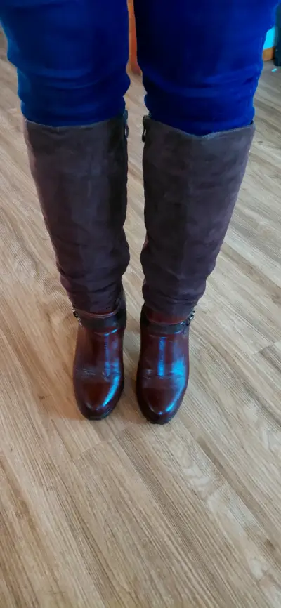 Botas de cuero marrón con tacón alto - miniatura 5