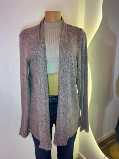 Cárdigan abierto gris para mujer - miniatura 3