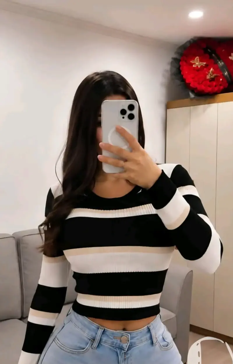 Suéter de rayas blanco y negro para mujer - 2