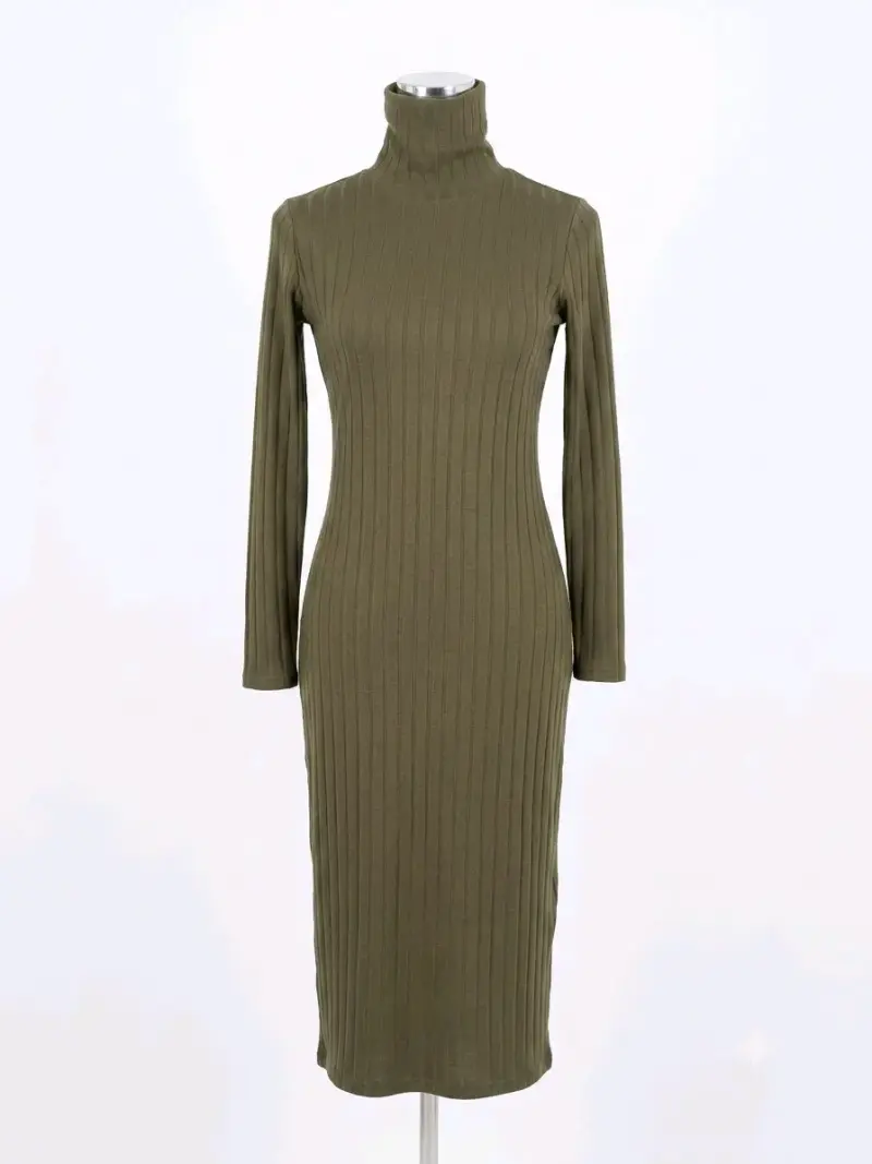 Vestido ajustado de punto color caqui - 1