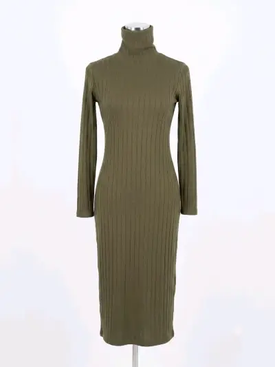 Vestido ajustado de punto color caqui - miniatura 1