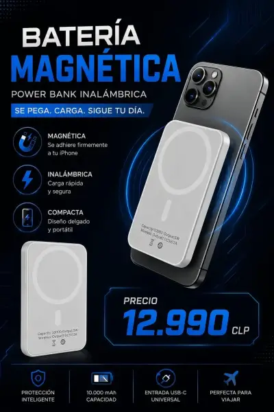 Batería Magnética Power Bank Inalámbrica 10000mAh - miniatura 1