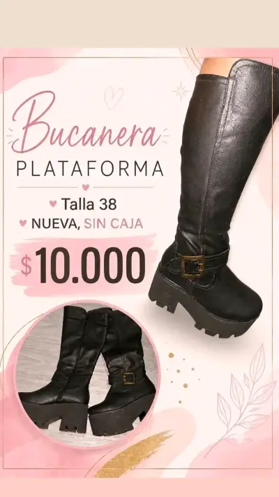 Botas Bucaneras Plataforma Negras Nuevas - miniatura 1
