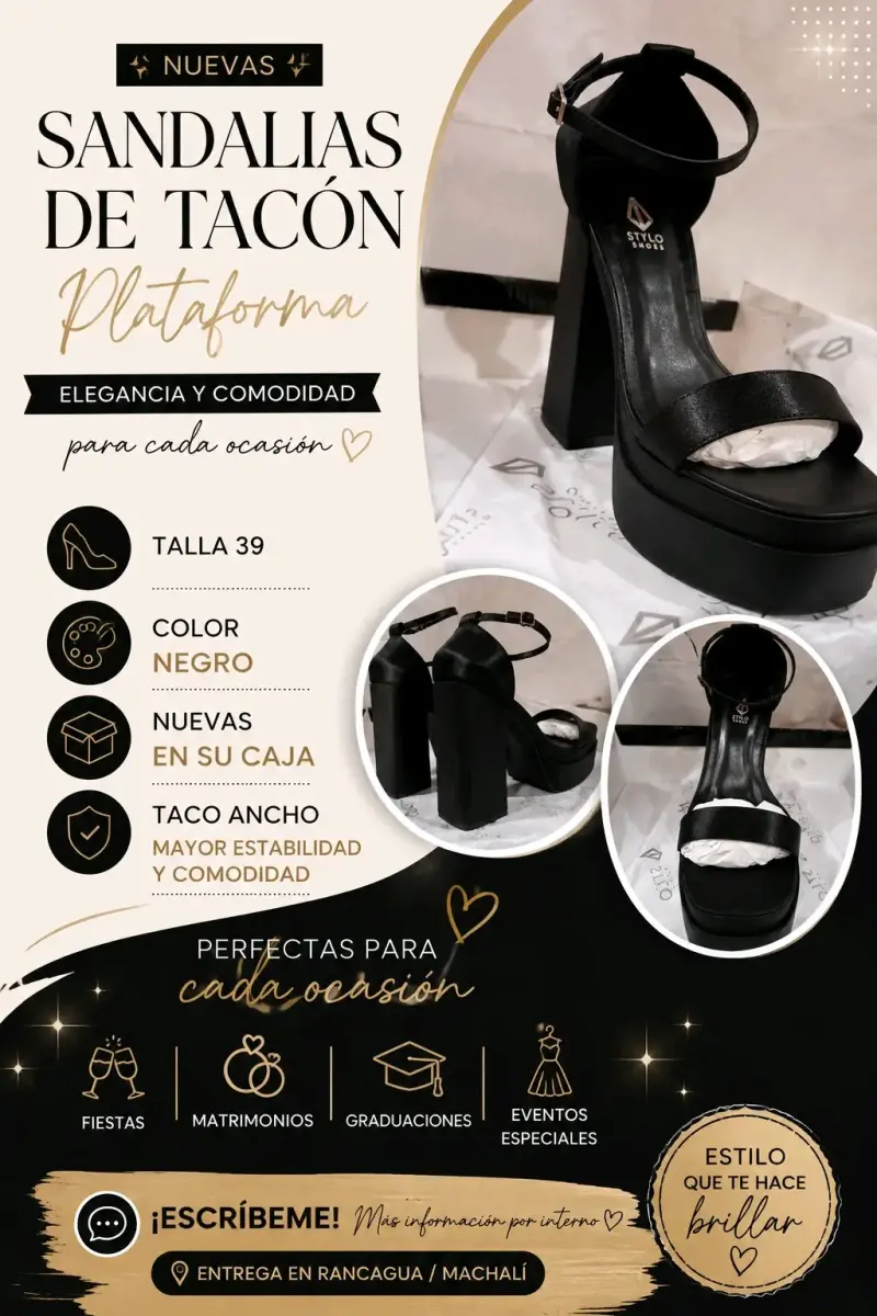 Sandalias de Tacón Plataforma Negras Talla 39