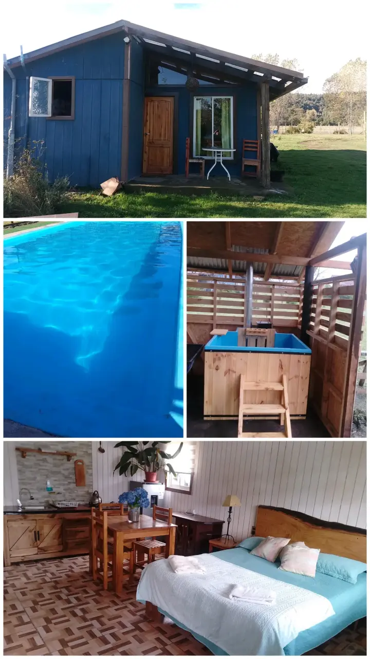 Cabañas rústicas con piscina y tinaja en el campo
