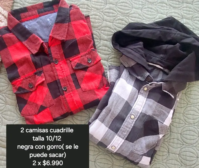 Pack de 2 camisas a cuadros talla 10/12 con gorro desmontable