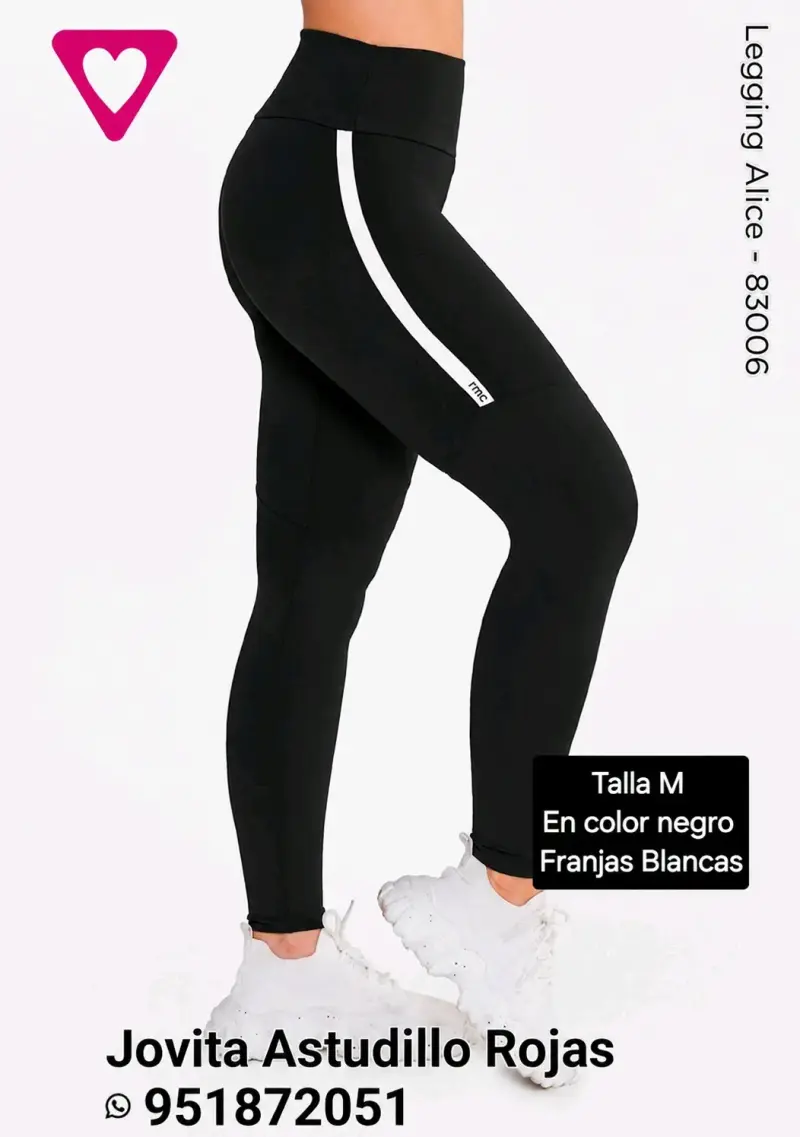 Leggings negros con franjas blancas talla M