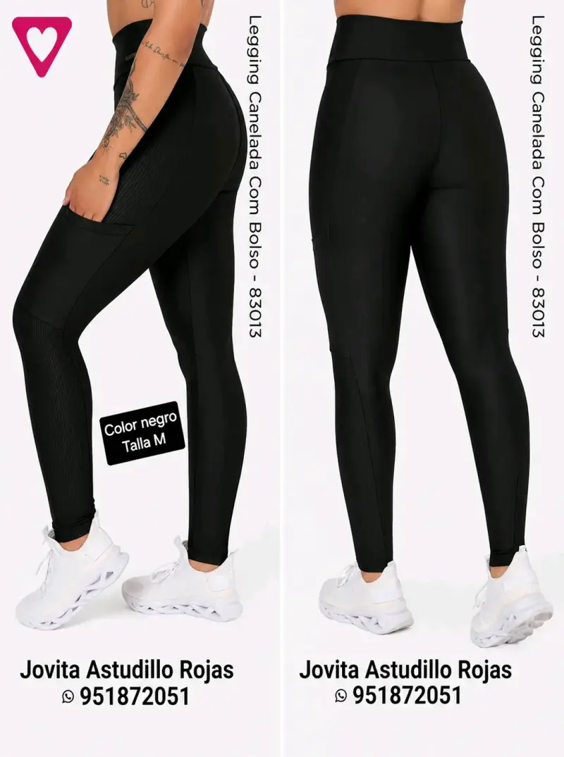Leggings negros con bolsillo lateral talla M