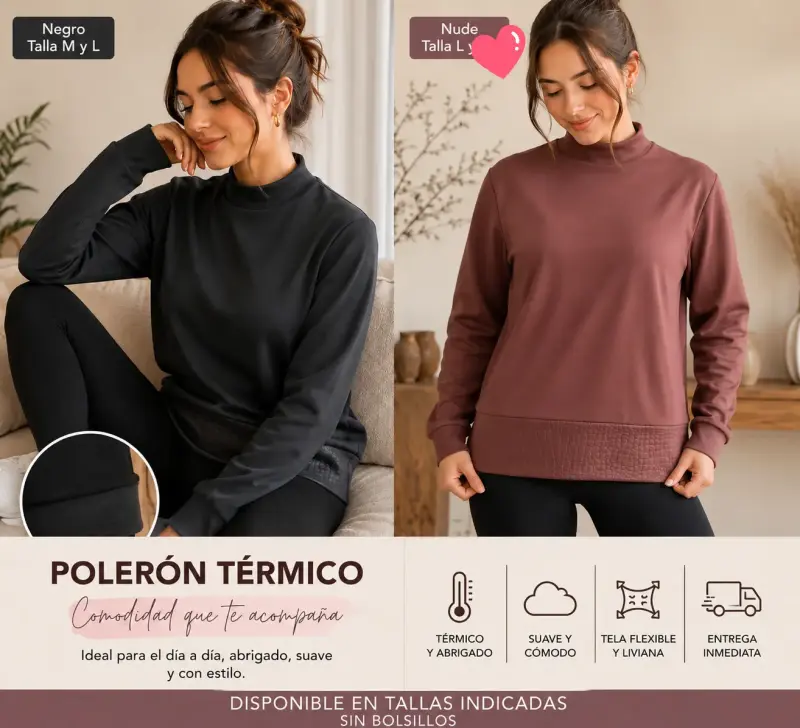 Polerón térmico para mujer en negro y nude