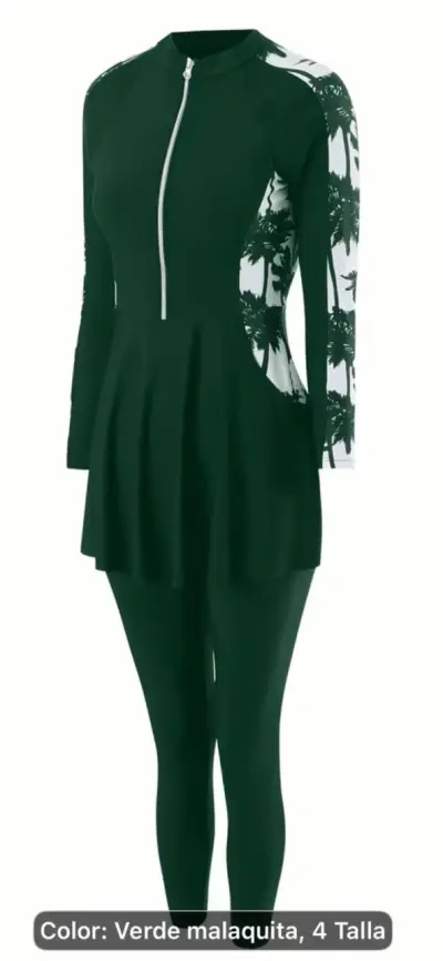 Traje de baño verde con estampado de hojas - miniatura 2