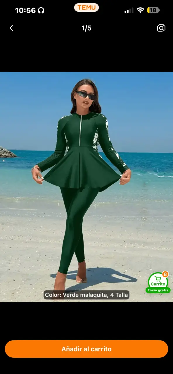 Traje de baño verde con estampado de hojas - 4