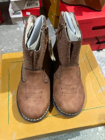 Botas de cuero marrón con diseño animal niña print - miniatura 2