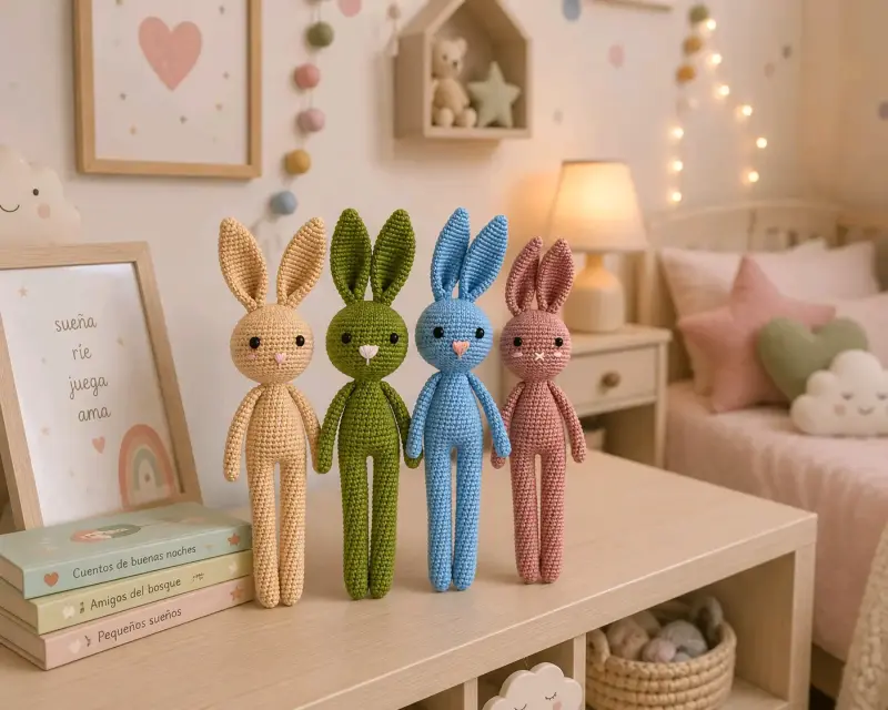Muñecos de Conejo Tejidos a Mano en Colores Variados - 6