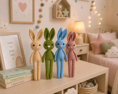 Muñecos de Conejo Tejidos a Mano en Colores Variados - miniatura 6