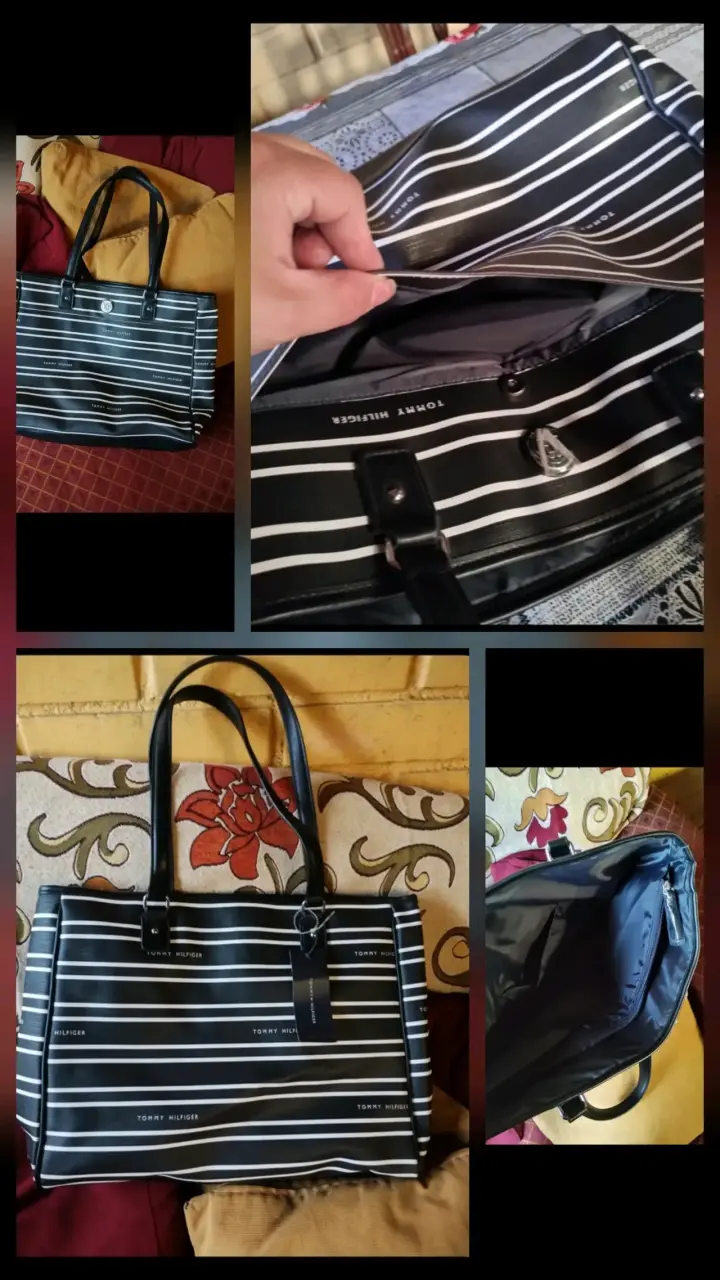 Bolso Tommy Hilfiger rayado negro y blanco