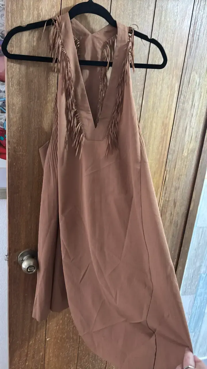 Vestido sin mangas marrón con flecos jazmín chebar - 1