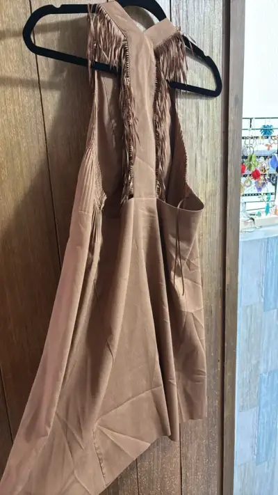 Vestido sin mangas marrón con flecos jazmín chebar - miniatura 2