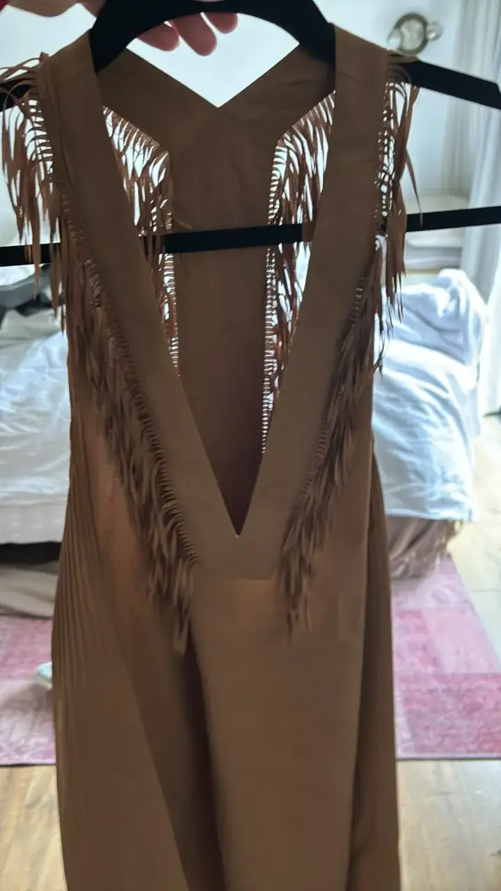 Vestido sin mangas marrón con flecos jazmín chebar - 3
