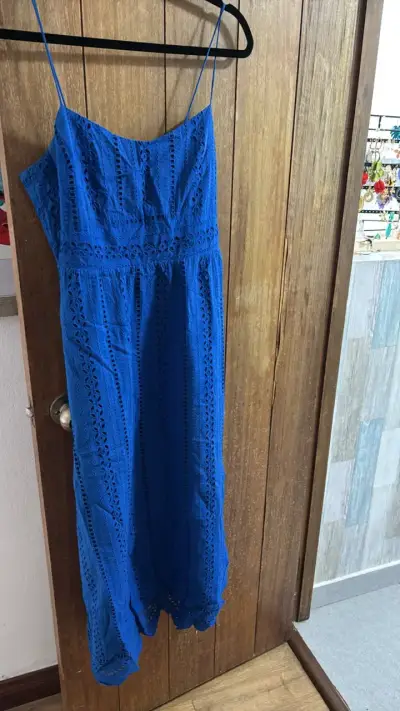 Vestido largo azul con diseño calado Zara - miniatura 1