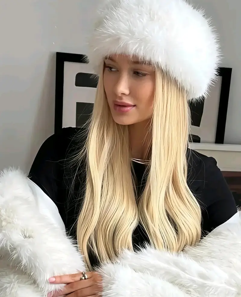 Gorro de invierno negro con forro de piel sintética - 6
