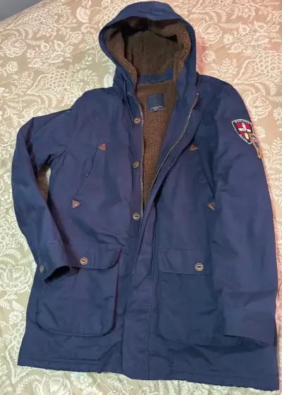 Parka azul con capucha y forro térmico - miniatura 1