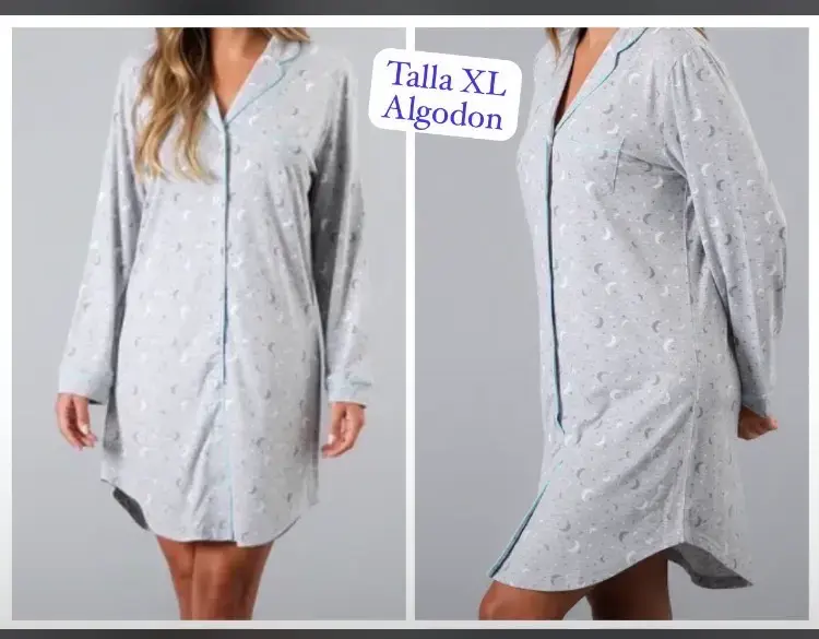 Camisón de algodón gris con estampado de lunas talla XL