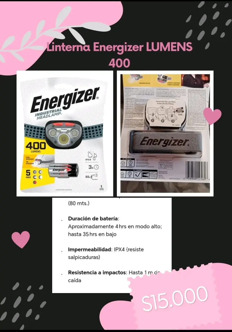 Linterna frontal Energizer 400 lúmenes