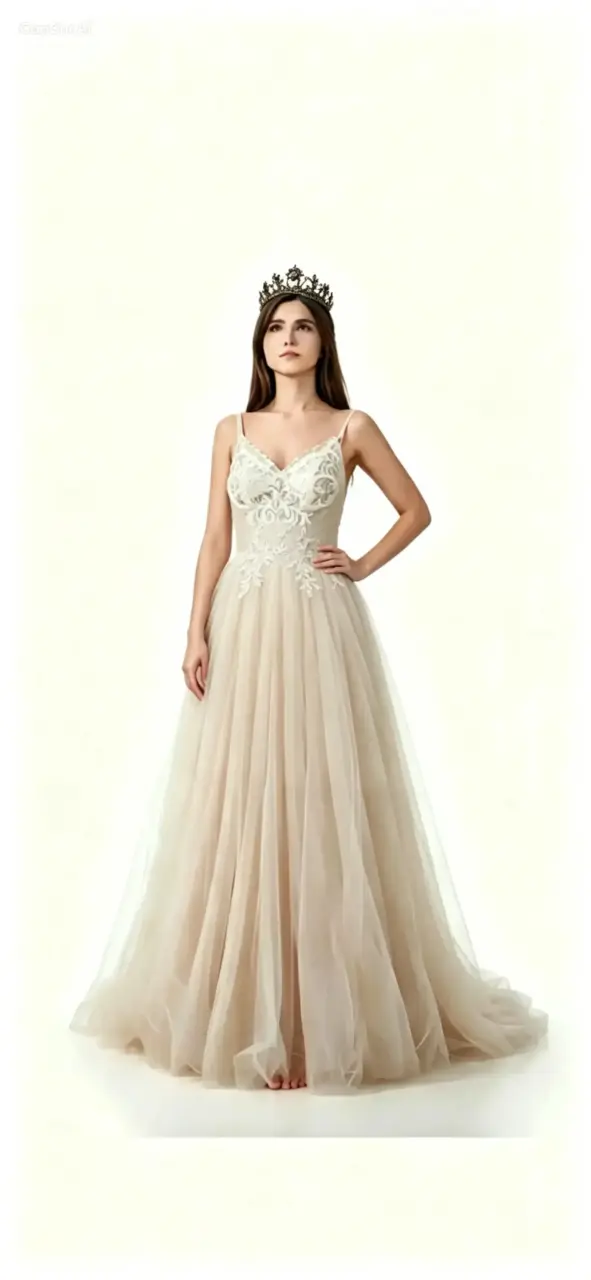 Vestido de novia elegante, con corsett y Corona