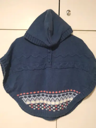 Poncho de lana azul con capucha para niños - miniatura 1