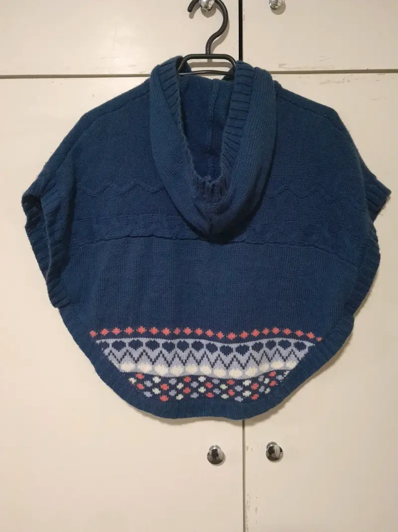 Poncho de lana azul con capucha para niños - 2