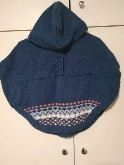 Poncho de lana azul con capucha para niños - miniatura 5