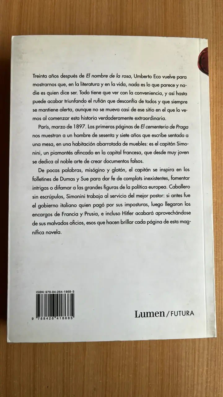 Libro 'El Cementerio de Praga' de Umberto Eco - 2