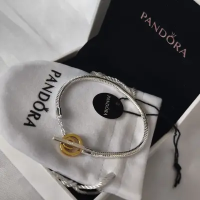 Pulsera de plata con dije dorado Pandora 19 - miniatura 4