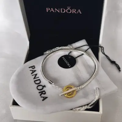 Pulsera de plata con dije dorado Pandora 18 - miniatura 3