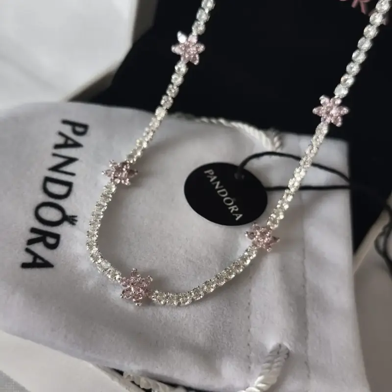 Collar Pandora con flores de cristal rosa 925 - 1