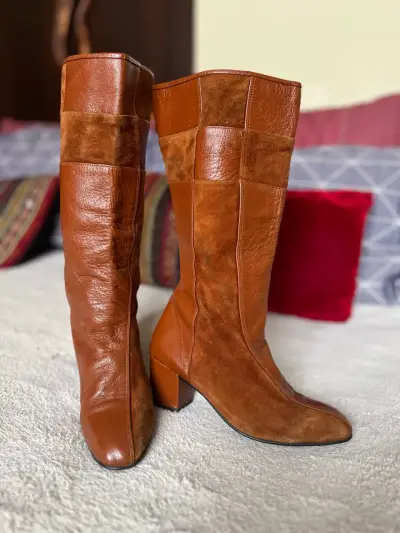 Botas de cuero marrón para mujer - miniatura 1