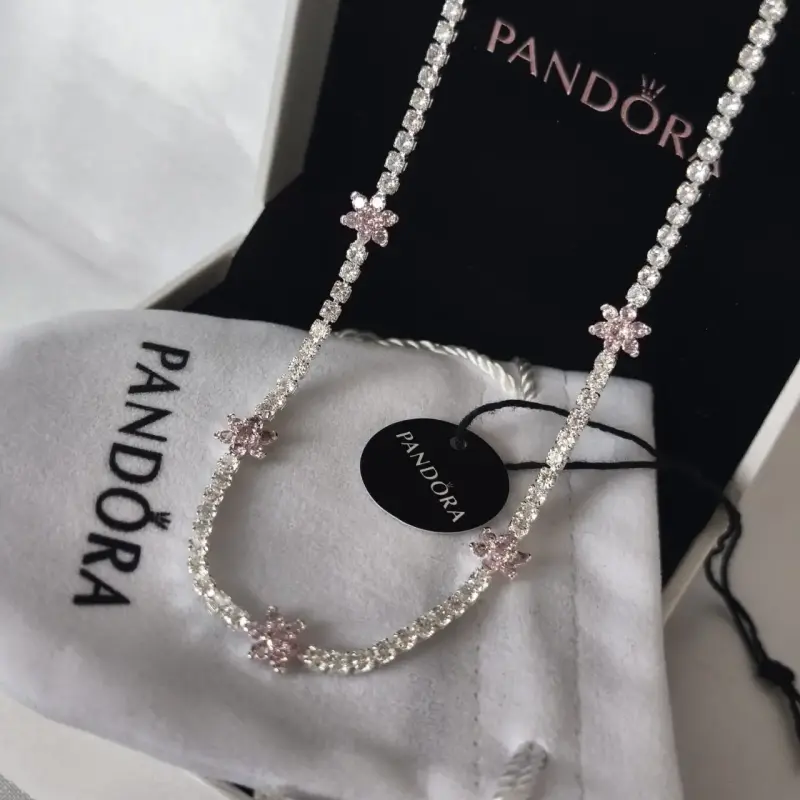Collar Pandora con flores de cristal rosa s925 - 1