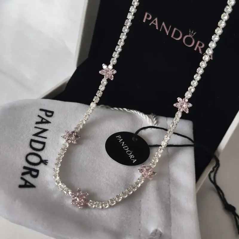 Collar Pandora con flores de cristal rosa s925 - 2
