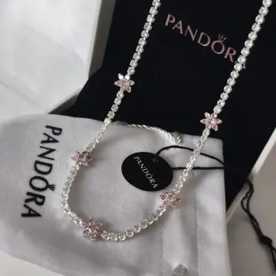 Collar Pandora con flores de cristal rosa s925 - miniatura 2