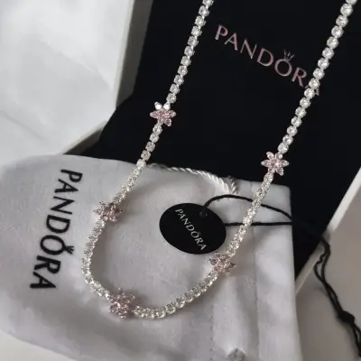 Collar Pandora plata s925 flores de cristal rosa - miniatura 1