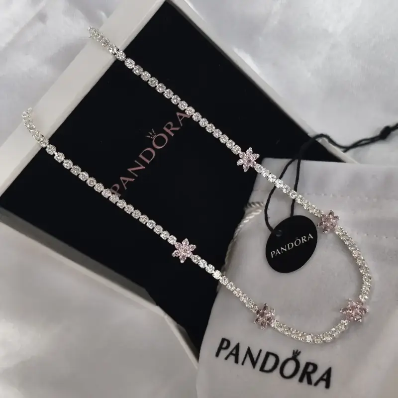 Collar Pandora plata s925 flores de cristal rosa - 4